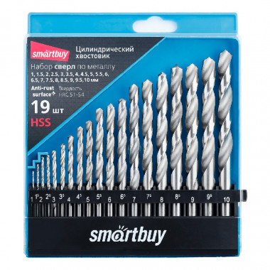 Набор свёрл по металлу 1-10мм с шагом 0.5 мм (19шт)  SMARTBUY  SBT-SDM-19P1