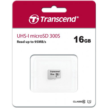 Transcend  microSDHC class10 16Gb  300S UHS-I U1  с и без адаптера 95MB/s  