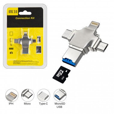 Card reader OTG 3.0 (iPh+Micro+Type-C+MicroSD)  006471