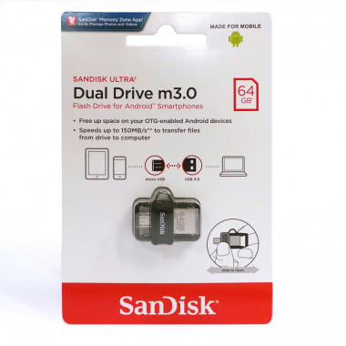 SanDisk USB 3.0  64Gb  DD2  Dual USB Drive (USB + microUSB)  OTG