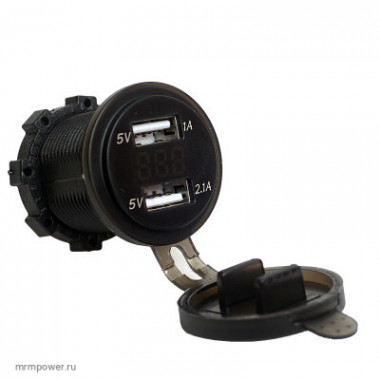 BMG Разъем Usb в авто (врезные) 12V-24V 2USB SKU-T80 + Вольтметр (Круглый) 3.1A  A2193