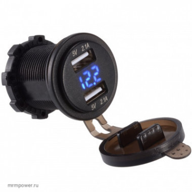 BMG Разъем Usb в авто (врезные) 12V-24V 2USB SKU-4001 + Вольтметр (Круглый) 4.2A  A2453