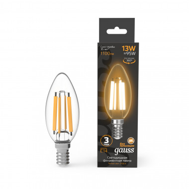 Лампа св/д Gauss Filament E14 13W (1100lm) 2700K свеча 