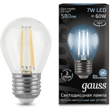 Лампа св/д Gauss Filament E27  7W (580lm)  4100K шар 