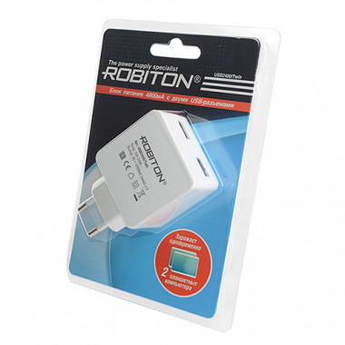 Адаптер сет. Robiton USB2400/Twin  (5V 4.8A)  2-USB