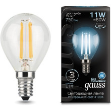 Лампа св/д Gauss Filament E14 11W (750lm) 4100K шар
