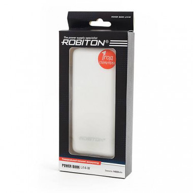Внешняя батарея  14000mAh (выход 5V 2100/1000mA)  Robiton  Li14-W белый.