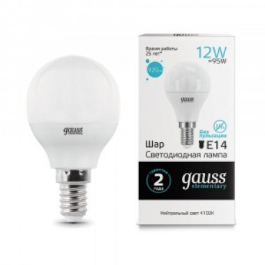 Лампа св/д Gauss Elementary шар E14 12W (920lm) 4100K