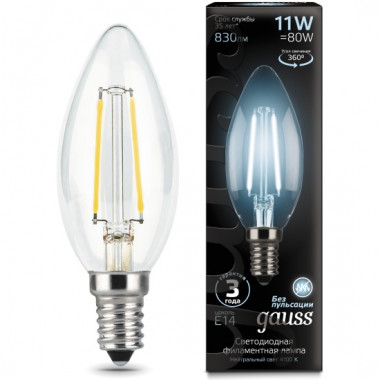 Лампа св/д Gauss Filament E14 11W (750lm) 4100K свеча 