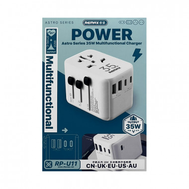 Переходник сетевой (все типы вилок)  Remax RP-U11  2*USB + 2*Type-C