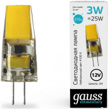 Лампа св/д Gauss G4 12V 3W (230lm) 4100K силикон  18723