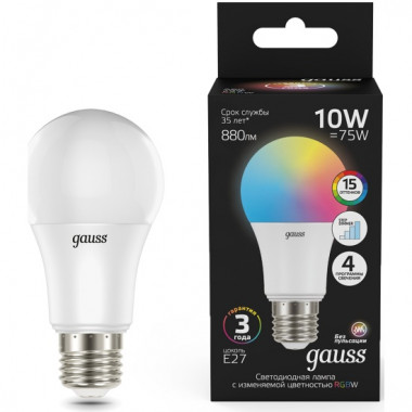 Лампа св/д Gauss Black A60 E27 упр. димм 10W (880lm) 6500K RGBW 102102410 + пульт
