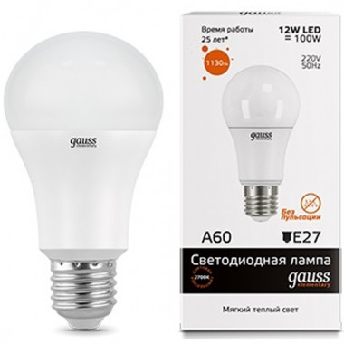 Лампа св/д Gauss Elementary E27 12W (1130lm) 2700K  А60 