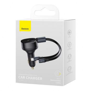 АЗУ Baseus 30W Enjoyment Retractable 2-in-1 Car Charger C+L рулетка  CGTX000001