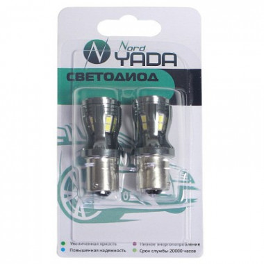 Автолампа св/д S25  Р21W ВА15s 14х2835SMD чип OSRAM с обманкой (габ+стоп) блистер  Nord Yada