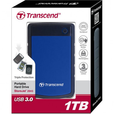 Внешний жесткий диск HDD  Transcend  1 TB  25H3 StoreJet синий, 2.5'', USB 3.0