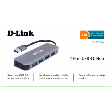 HUB USB3.0  D-Link DUB-1340  4порт  серый  DUB-1340/D1A
