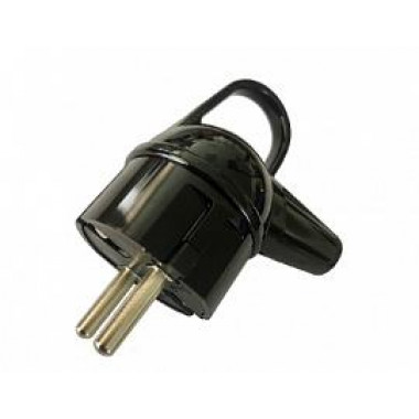 Вилка Makel 16A 250V угловая чёрная с кольцом  10038