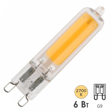 Лампа св/д ЭРА G9  6W (480lm) 2700K стекло Cob   JCD-6W-GL-827-G9  5750