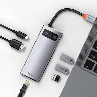 HUB Type-C  Baseus Metal Gleam  6in1 (3xUSB3.0 HDMI Type-C PD RJ45) CAHUB-CW0G WKWG000003