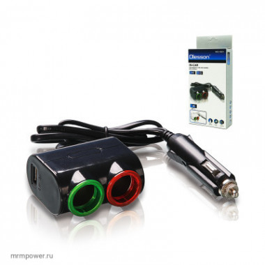 Двойник прикуривателя (2 гнезда 1 USB) Olesson 1631 на проводе  A792