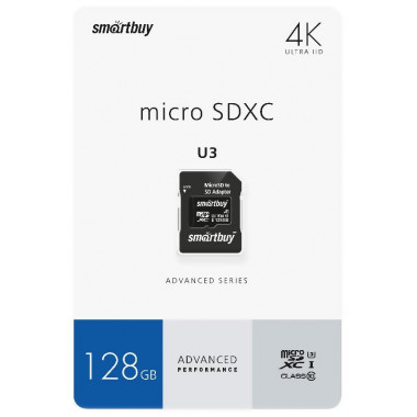 Smartbuy  microSDHC class10 32Gb Advanced U3 V30 A1 (55/90 Mb/s)+ SD адаптер