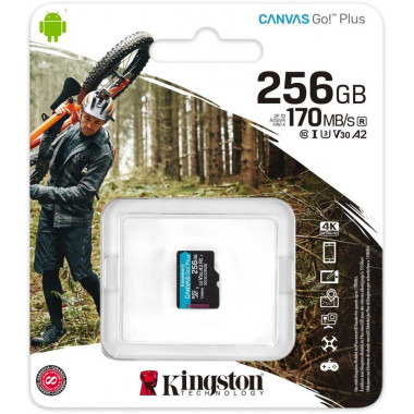 Kingston micro SDXC class10 256Gb  Canvas Go Plus UHS-I U3 V30 A2 (170/70 Mb/s) без адаптера