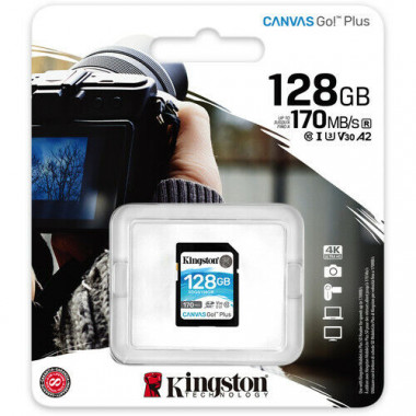 Kingston SDXC class10 128Gb  UHS-I U3 V30 Canvas Go Plus (170/90 Mb/s)