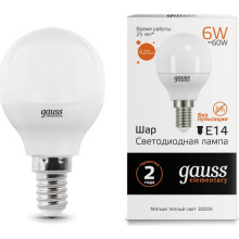 Лампа св/д Gauss Elementary шар E14  6W (420lm) 2700K 