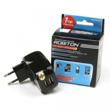 Адаптер сет. Robiton USB1000 TWIN  5V 1A   2USB