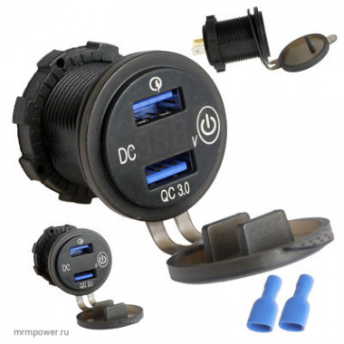 BMG Разъем Usb в авто (врезные) 12V-24V GH-WG8 + Вольтметр  (Круглый) QC3.0 2USB  A3004