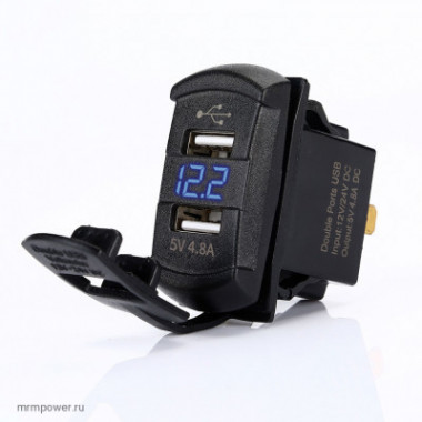 BMG Разъем Usb в авто (врезные) 12V-24V 2USB SKU-A11 + Вольтметр (Квадратный) 4.8A  A2210