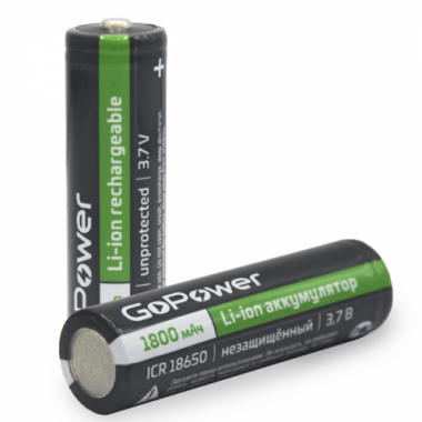 Аккумулятор GoPower 18650  3.7V 1800mAh  Li-ion без защиты с высокий конт. 18351