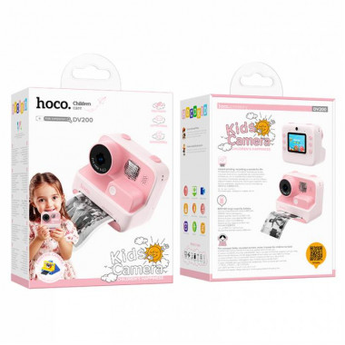 Детская камера моментальной печати Hoco DV200 Dual, 2.0″ IPS HD HD видео 48МП 800mA  32Gb розовый