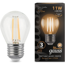 Лампа св/д Gauss Filament E27 11W (720lm)  2700K шар 