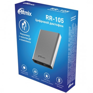 Диктофон Ritmix RR-105 8GB Black, MP3-плеер, индикатор записи, наушники с пультом ДУ