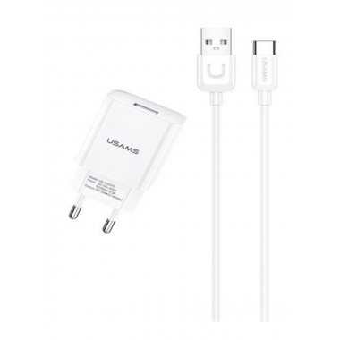 Адаптер сет. "Сеть -USB" (5V 2.1A) Usams T21 + кабель Type-C