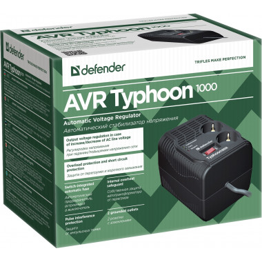 Стабилизатор напряжения Defender  AVR Typhoon 1000  320Вт 2 розетки  99033