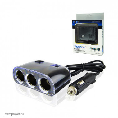 Тройник прикуривателя (3 гнезда + 2 USB) с проводом olesson 1505  A777