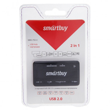 Card reader SmartBuy SBRH-750  все виды карт (кроме CF) + HUB в асс