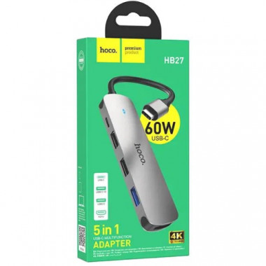 HUB Type-C  Hoco HB27 металл (2 USB2.0 / USB3.0 / PD60Вт / HDMI ) 