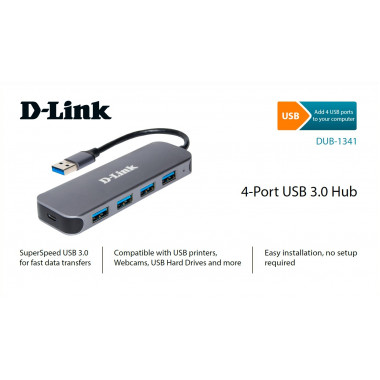 HUB USB3.0  D-Link DUB-1341  4порта черный (DUB-1341/C2A)