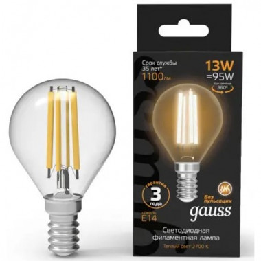 Лампа св/д Gauss Filament E14 13W (1100lm) 2700K шар