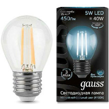 Лампа св/д Gauss Filament E27  5W (450lm)  4100K шар 