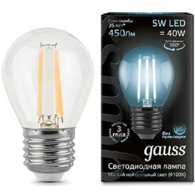 Лампа св/д Gauss Filament E27  5W (450lm)  4100K шар 