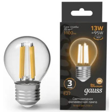 Лампа св/д Gauss Filament E27 13W (1100lm)  2700K шар 