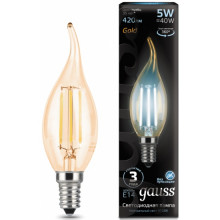 Лампа св/д Gauss Filament E14  5W (420lm) 4100K свеча на ветру Gold