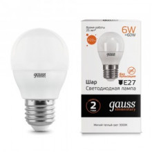 Лампа св/д Gauss Elementary шар E27  6W (420lm) 2700K