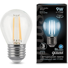 Лампа св/д Gauss Filament E27  9W (710lm)  4100K шар 