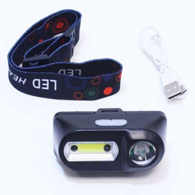 Фонарь акк. налоб. HT-822  от USB  2реж  акк 18650  сенсор включения